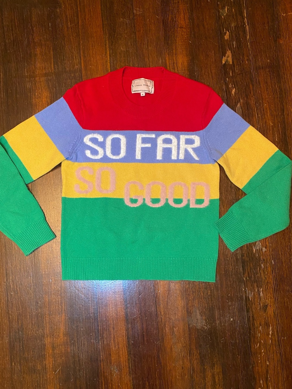 EUC Lingua Franca SO FAR SO GOOD Colorblock Crewneck Sweater Wool/Cashmere